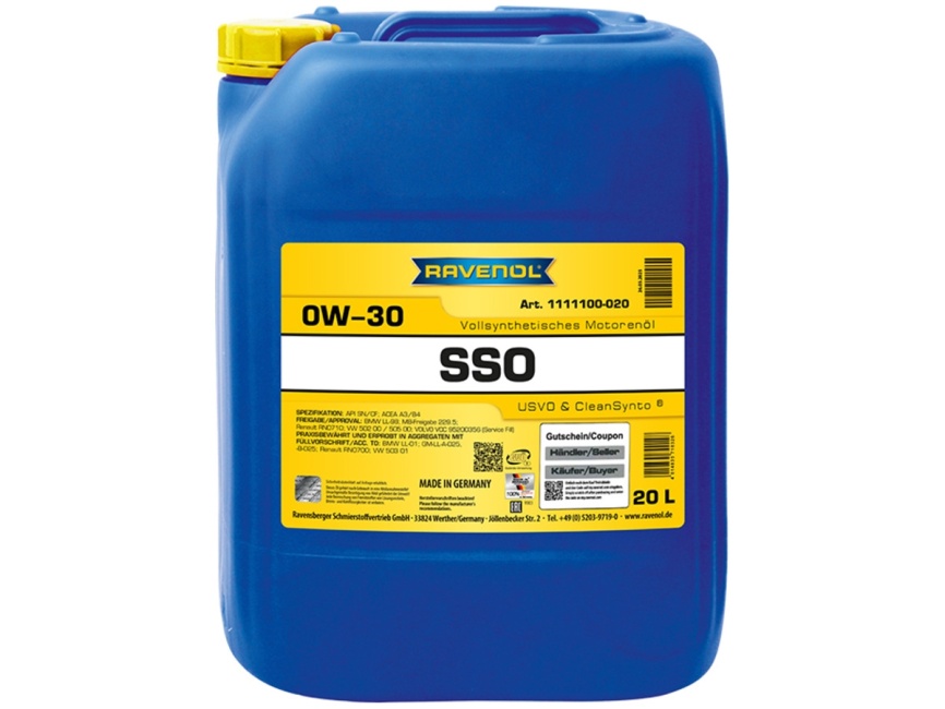 Моторное масло RAVENOL SSO SAE 0W-30 (20л) фото 1