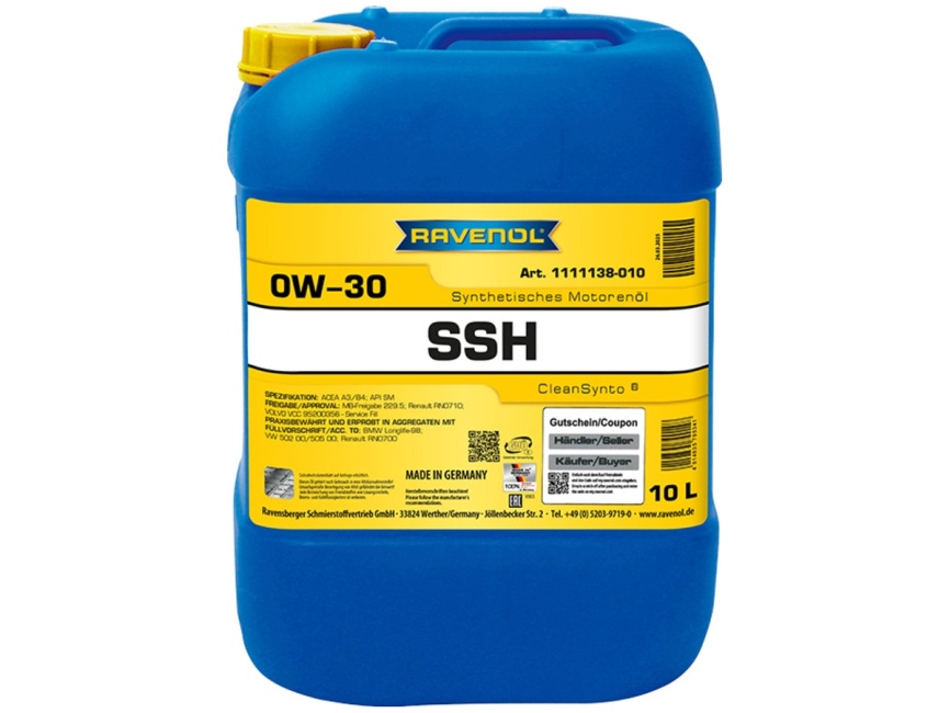 Моторное масло RAVENOL Super Synthetic Hydrocrack SSH SAE 0W-30 (10л) фото 1